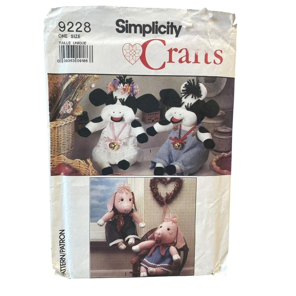 Simplicity Crafts 9228 Stuffed Cow Pig Animal‎ Doll Clothes One Size 1989